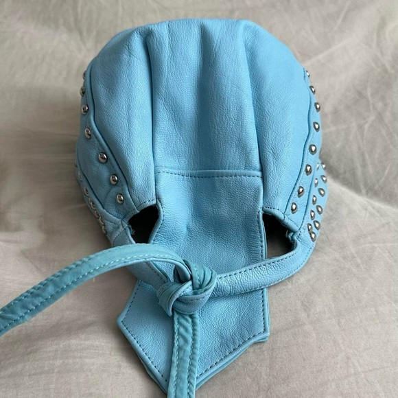 VINTAGE Y2K SEXY BABY BLUE LEATHER CAP BIKER HAT MOTO STYLE/Small - Picture 4 of 8